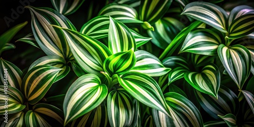 Silhouette Green Wandering Jew Leaves,  Dramatic Backlit Plant Photography,  White & Green Foliage Silhouette