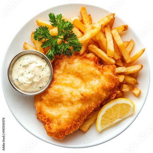 Wallpaper Mural Crispy fish and chips served with tartar sauce, garnished with lemon. Torontodigital.ca