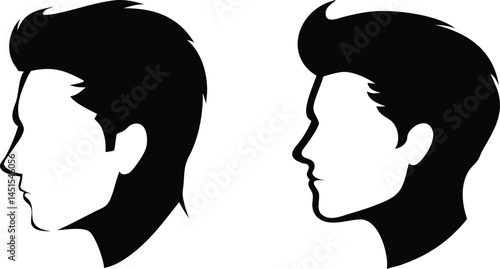 Male profile silhouette comparison of two different hairstyles