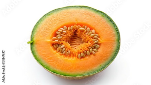 Sliced Cantaloupe Melon Top View, Isolated White Background - Fresh Summer Fruit Photography