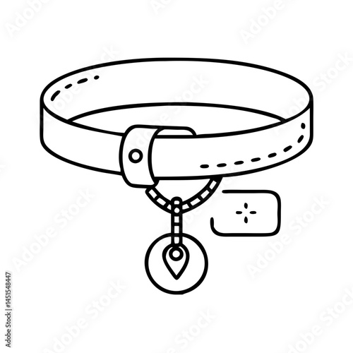 dog collar with tag icon, dog collar with tag line art - simple line art of dog collar with tag, perfect for dog collar with tag logos and icons