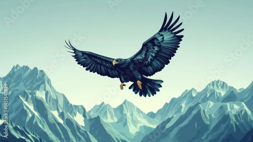 Majestic Eagle Soaring Over Snowy Mountains