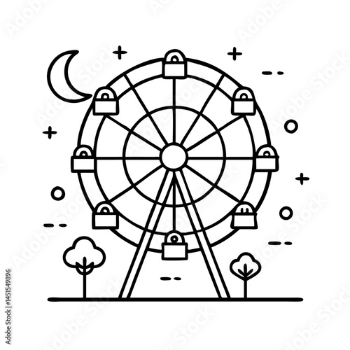 ferris wheel at night icon, ferris wheel at night line art - simple line art of ferris wheel at night, perfect for ferris wheel at night logos and icons