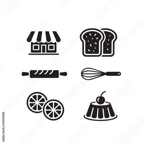 Bread cake and bakery items silhouette