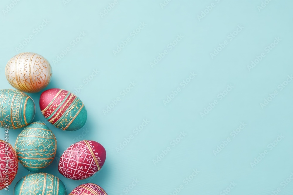 Fototapeta premium close-up of traditional holiday decorations arranged neatly against plain pastel backdrop