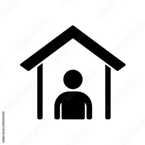 Simple house icon with a person figure inside representing home, residential housing, user safety, or personal shelter
