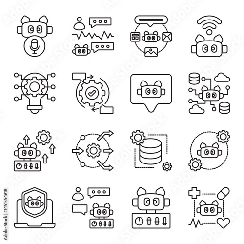 AI chatbot set of web icons in line style. ai chatbot, virtual assistant, chat ai, smart bot and ai assistant. Vector illustration