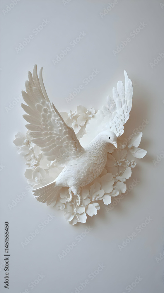 White dove paper art, floral frame
