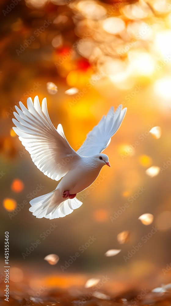 White dove autumn flight, peace