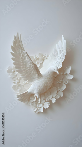 Obraz na płótnie White dove paper art, floral frame w salonie