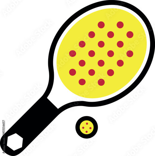 Yellow and Black Paddle Ball Racquet with Ball Illustration