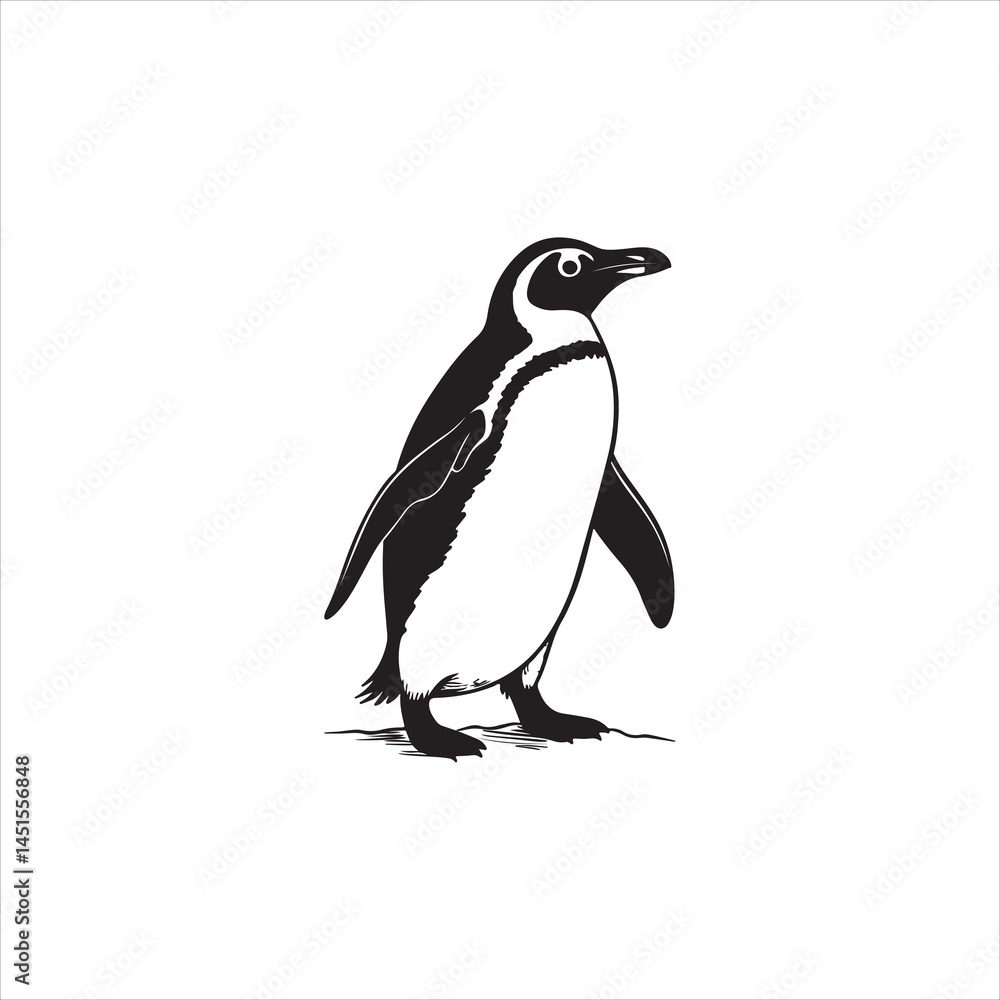 Naklejka premium Penguin Silhouette Clipart, Black Penguin Outline on White Background