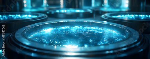 Obraz na płótnie Glowing blue liquid in futuristic lab w salonie