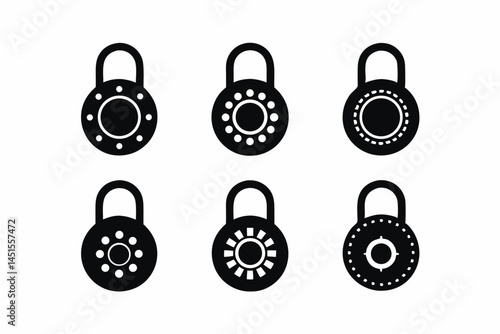 set of Dial Security Lock icon silhouette vector illustration