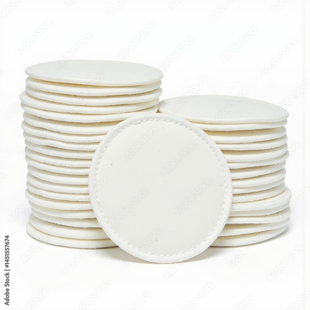 Obraz premium White Circular Coasters Stacked in a Pile for Beverage Use 