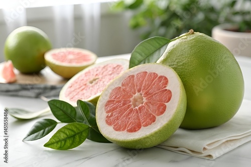 Green Pomelo with Pink Flesh - Fresh Realistic Food Photography