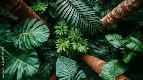 Obraz na płótnie Lush tropical foliage overhead view w salonie