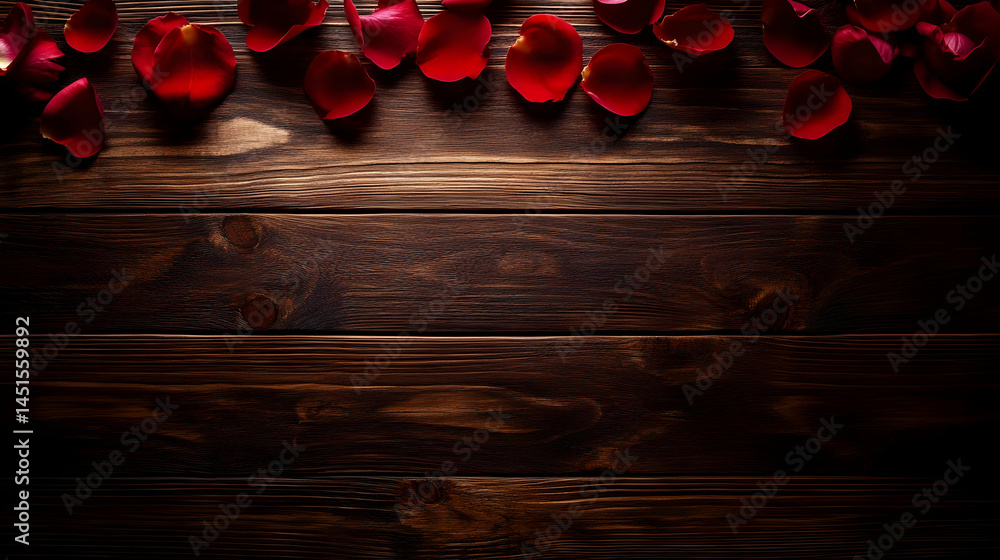 Red rose petals on wood background (1)