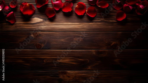 Obraz na płótnie Red rose petals on wood background (1) w salonie