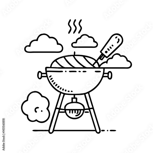 backyard grilling icon, backyard grilling line art - simple line art of backyard grilling, perfect for backyard grilling logos and icons