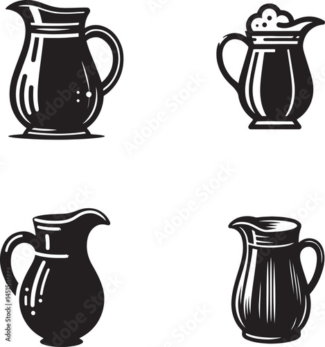 Pitcher Icon Collection Silhouette Vector