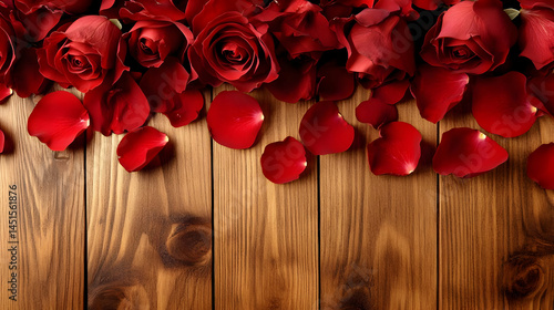 Obraz na płótnie Red roses, petals, wood, love, romance, background, Valentine's w salonie