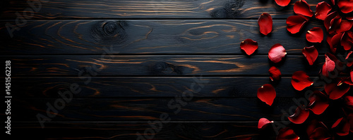 Obraz na płótnie Red rose petals on wood. Romantic background w salonie