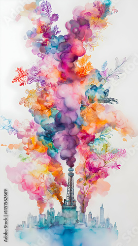 Obraz na płótnie Colorful pollution blooms over city w salonie