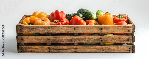 Obraz na płótnie Colorful peppers and cucumbers in crate w salonie