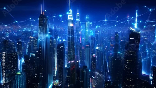 Wallpaper Mural Futuristic smart city skyline with glowing lights and digital network connections at night view Torontodigital.ca