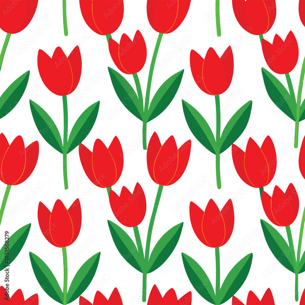 Obraz premium red tulips seamless pattern