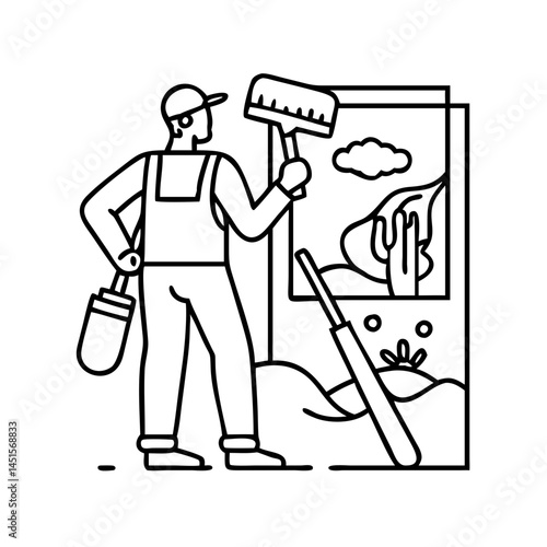 mural artist at work icon, mural artist at work line art - simple line art of mural artist at work, perfect for mural artist at work logos and icons