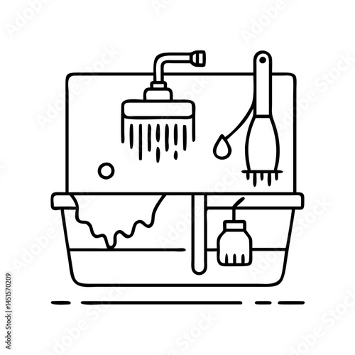 paintbrush washing station icon, paintbrush washing station line art - simple line art of paintbrush washing station, perfect for paintbrush washing station logos and icons