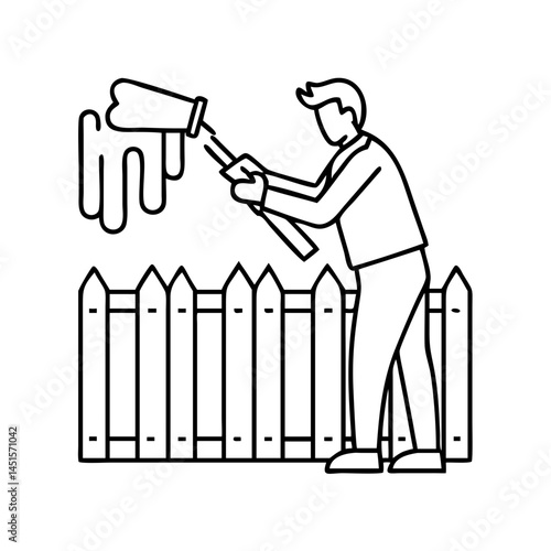 painting a fence icon, painting a fence line art - simple line art of painting a fence, perfect for painting a fence logos and icons