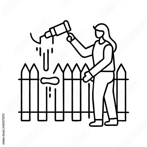 painting a fence icon, painting a fence line art - simple line art of painting a fence, perfect for painting a fence logos and icons