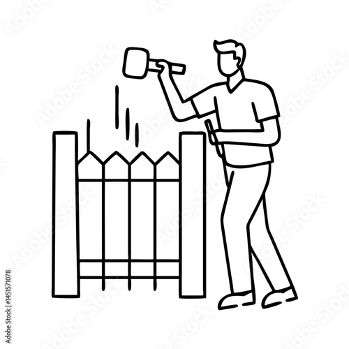 painting a fence icon, painting a fence line art - simple line art of painting a fence, perfect for painting a fence logos and icons