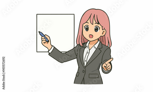 cute woman presentation standing to teaching, coaching, and presenting cartoon illustration