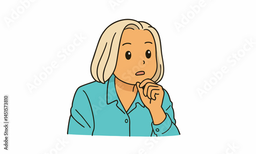 cute woman worried thinking cartoon illustration