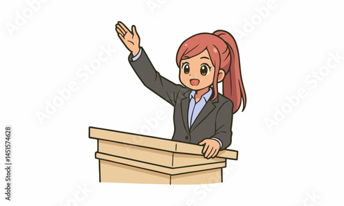 cute woman public speaker cartoon illustration