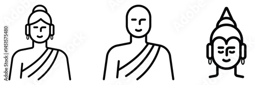 Vesak icon set. It includes Buddha. Vesak day, Buddhism. Buddha icon vector stock illustration.