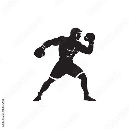 Boxer Fighting Stance Silhouette White Background