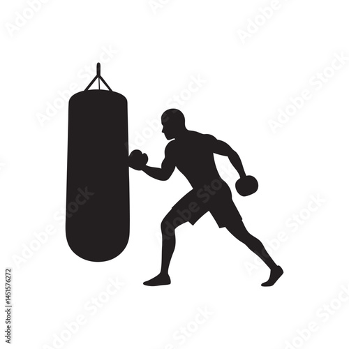Boxer Training with Punching Bag Silhouette