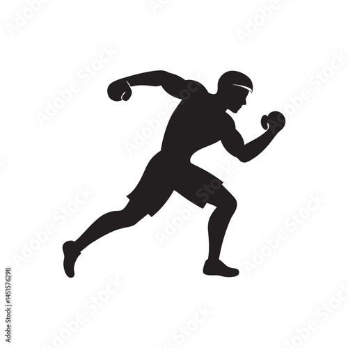 Boxer Throwing Punch Silhouette on White