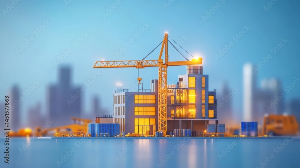 Digital rendering of a construction site in a city. Digital rendering of a construction site in a city.
