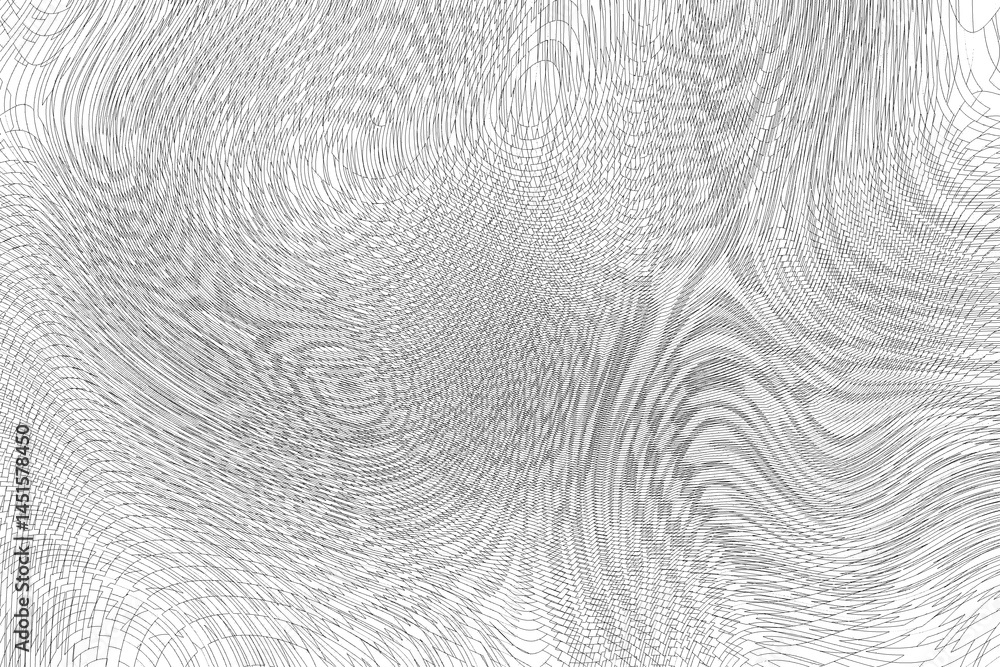 Naklejka premium Abstrakcyjne szare tło z hipnotycznym wzorem fal i koncentrycznych linii.