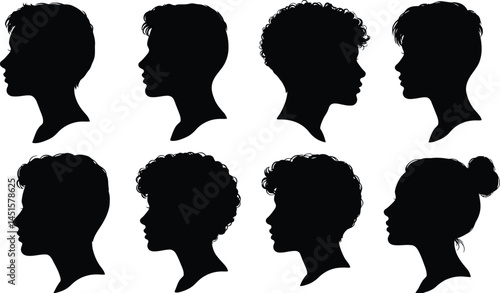 Collection of Female Head Profile Silhouettes on Transparent Background AI Generative
