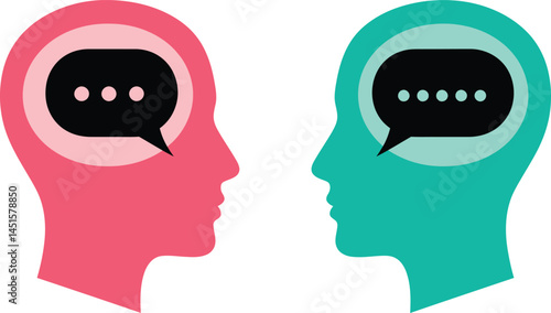 A stylized vector illustration on a transparent background Two Colorful Heads with Speech Bubbles on White Background AI Generative

