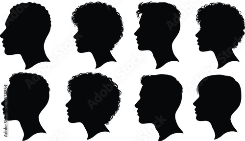 Diverse Head Profile Silhouettes on Transparent Background AI Generative
