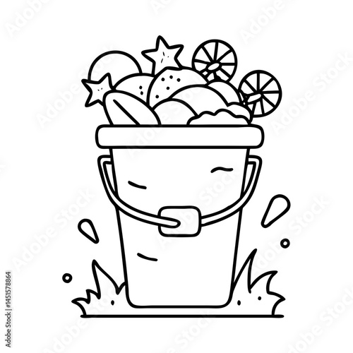 sand pail overflowing with seashells icon