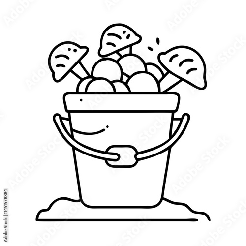 sand pail overflowing with seashells icon
